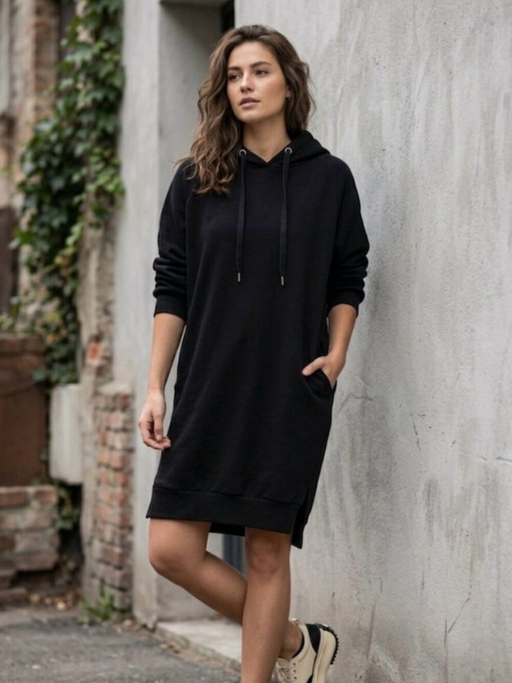 Nutexrol Hoodie Dress Oversized Fleece Black Small